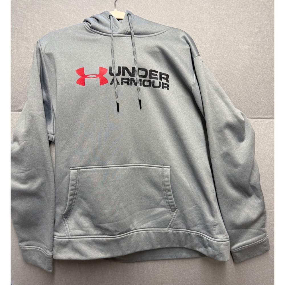 Under Armour Hoodie Mens XL Gray Excellent Storm ColdGear Pullover Logo Gorpcore